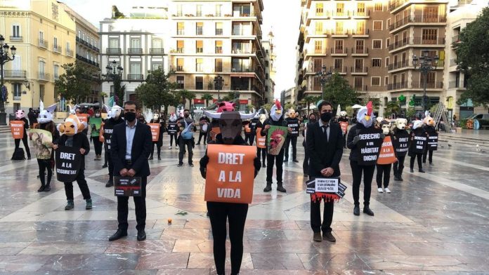 Protesta a favor de los derechos de los animales, realizada en Valencia, España